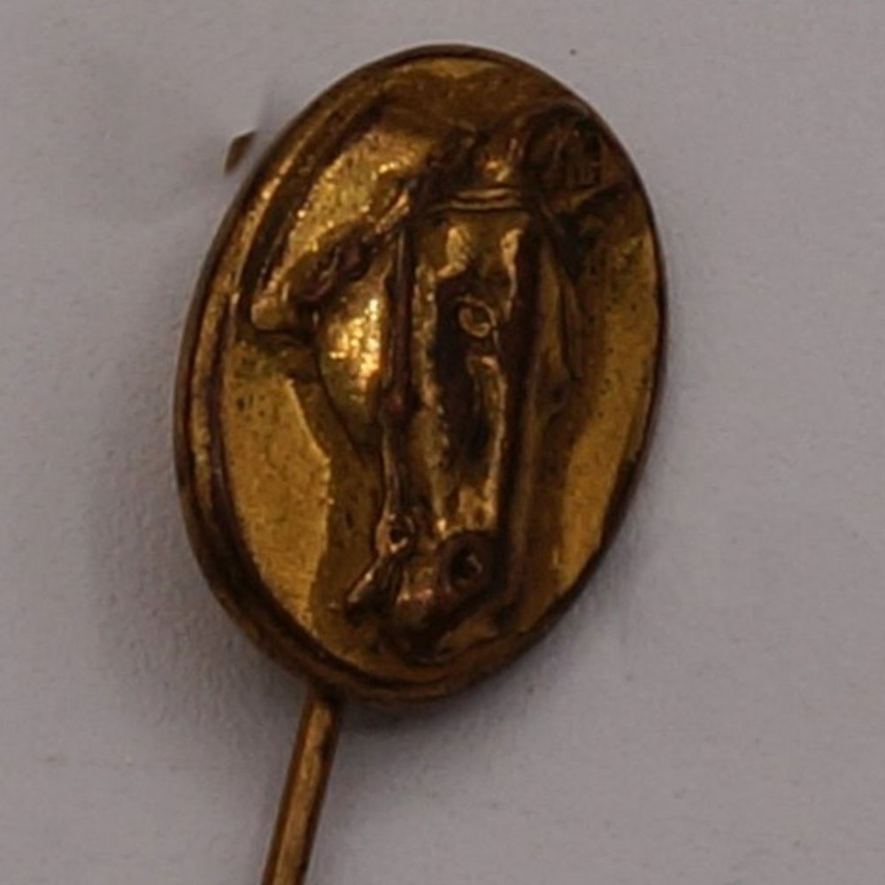 Vintage to Art Nouveau Horse Head Bronzed or Brassy Hat Lapel Pin